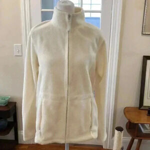 SKYR full zip white fleece with zippered side pockets.  Size M
